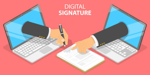 3D Isometric Flat Vector Conceptual Illustration of Digital Signature. 3D Isometric Flat Vector Conceptual Illustration of Digital Signature, Agreement or Legal Deal Online Signing. mobile phone finance business technology stock illustrations