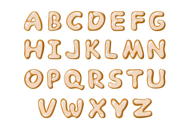 istock Gingerbread christmas alphabet pack. Merry Christmas and Happy New Year numbers are covered with icy sugar. Holidays ginger cookies isolated on white background. Vector illustration 1281135933
