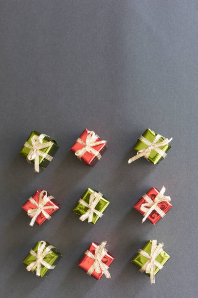 Christmas gifts with glowing lights. Shown from above.
