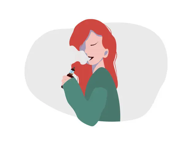 Vector illustration of Red-haired girl smokes vape/Electronic Cigarette