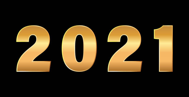 istock 2021 number 3d. Golden Vector luxury text 2021 for your design. Stock vector illustration on black isolated background. 1281141090