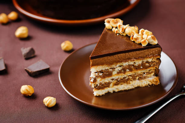 istock Merengue hazelnut chocolate cake in a plate 1281145104