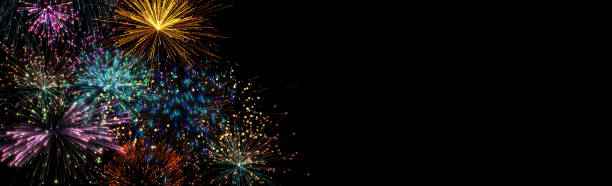 Realistic 3D illustration colorful firework pyrotechnic night dark sky with smoke on isolated black background wallpaper use celebrate happy new year 2021 countdown festival anniversary birthday party
