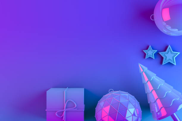 istock 3D Christmas Ornaments, New Year Concept, Neon Lighting 1281149099