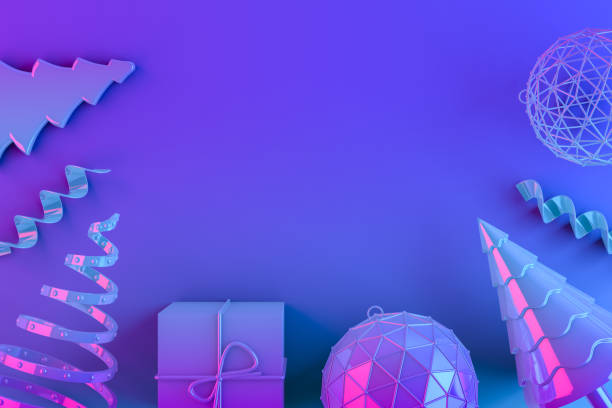 istock 3D Christmas Ornaments, New Year Concept, Neon Lighting 1281149788