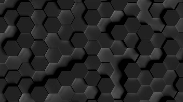 istock Abstract background, hexagons in different heights, top view, black, dark, 3D rendering 1281149796
