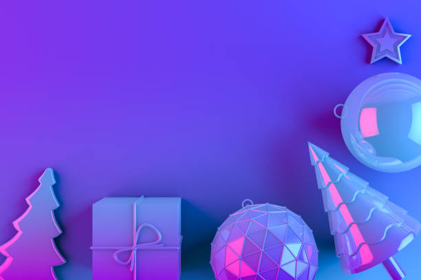 istock 3D Christmas Ornaments, New Year Concept, Neon Lighting 1281149893