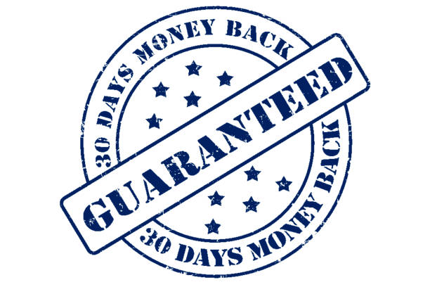 blue "30 days money back 100% guaranteed" stamp - 100 percent fotos imagens e fotografias de stock