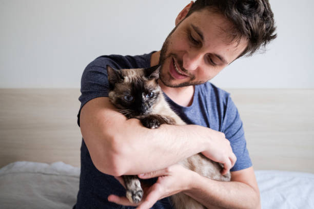 istock Man holding a cat on his arms 1281153918