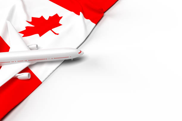 istock Passenger airplane and flag of Canada. 3D illustration 1281155734