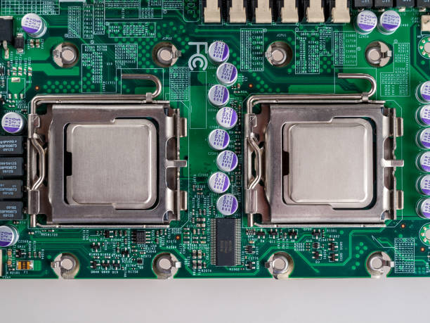 istock CPU connector on the circuit motherboard with pressure contacts for connecting a silicon microprocessor, CPU selection during computer assembly, computer 1281160625