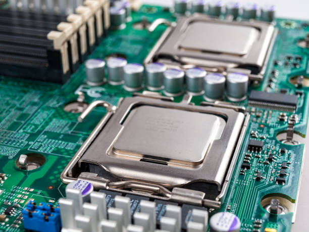 istock CPU connector on the circuit motherboard with pressure contacts for connecting a silicon microprocessor, CPU selection during computer assembly, computer 1281160630