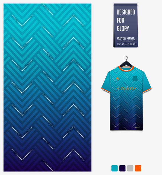 Fabric pattern design. Geometric pattern on blue background for soccer jersey, football kit or sports uniform. T-shirt mockup template. Abstract sport background. Fabric pattern design. Geometric pattern on blue background for soccer jersey, football kit, bicycle, e-sport, basketball, sports uniform, t-shirt mockup template. Abstract sport background. Vector Illustration. bicycle patterns stock illustrations