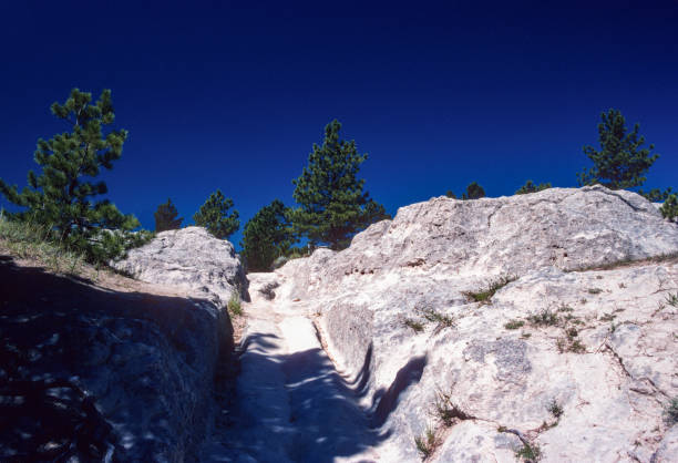 oregon trail ruts wyoming - esculpido em rocha - 1993 - slide rock state park - fotografias e filmes do acervo