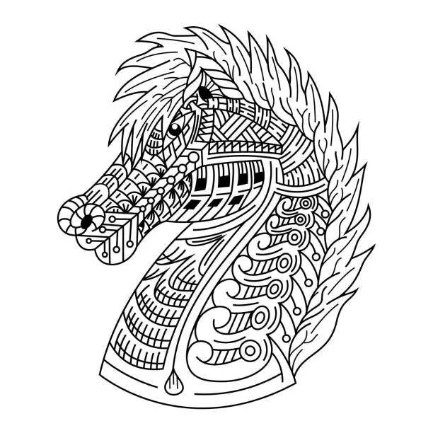 Vector illustration of Hand drawn of horse head in doodle style
