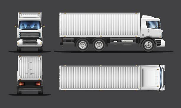 cargo truck oben, hinten, seite und frontansicht vektor-illustration. - truck semi truck vehicle trailer rear view stock-grafiken, -clipart, -cartoons und -symbole
