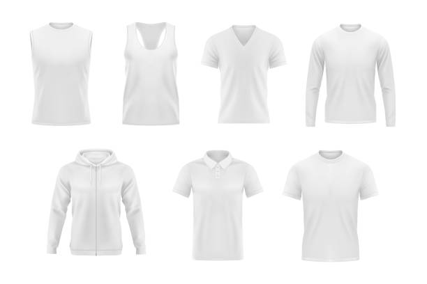 ilustrações de stock, clip art, desenhos animados e ícones de men clothes vector tshirt, hoodie and polo shirt - white clothing