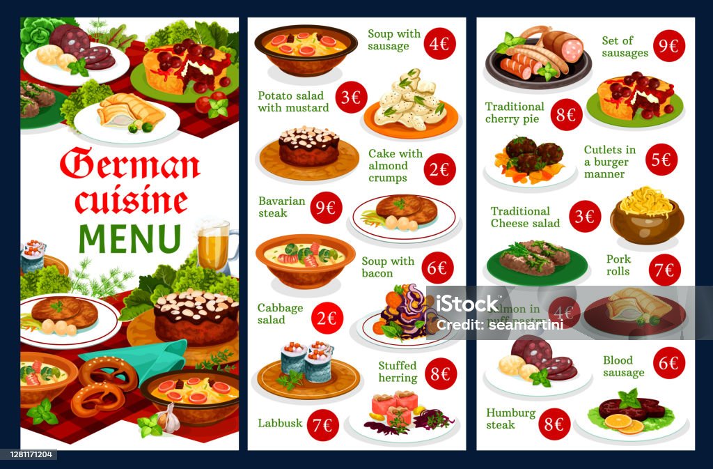 Das Menu German Food Restaurant Menu Vector Template Stock Illustration ...