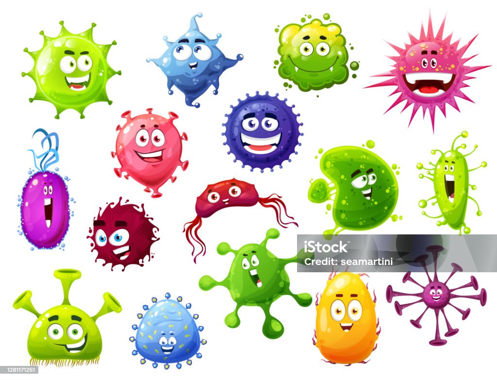 Ilustración de Virus De Dibujos Animados Bacterias Y Gérmenes Lindos  Vectores y más Vectores Libres de Derechos de Personaje - iStock