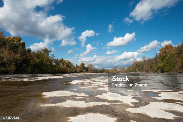 Exposed Rocky River Bed Of Fanney Falls On Trent River In Small Town Campbellford Of Canada Stock Photo - Download Image Now