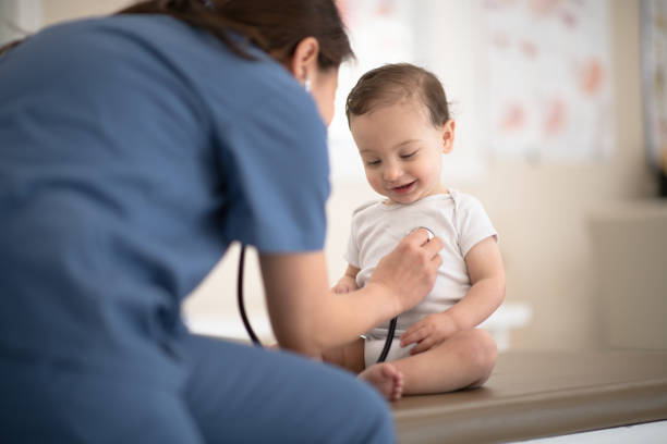 istock Cute baby goes for medical check up 1281177404