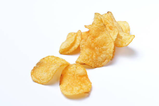 istock A small pile of natural potato chips on a white background. 1281178744