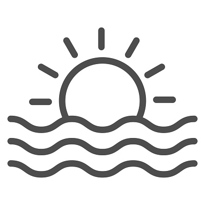 Sun and sea waves line icon, Sea cruise concept, sunset sign on white background, Sun and wave icon in outline style for mobile concept and web design. Vector graphics