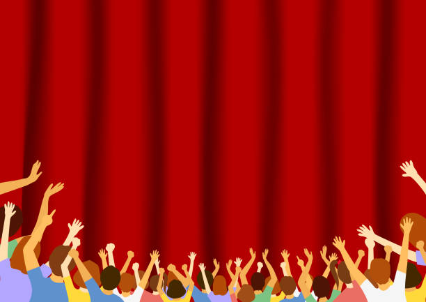 crowd of people and red curtain background crowd of people and red curtain background curtain call stock illustrations