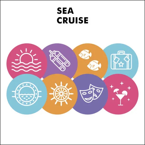 Vector illustration of Modern Sea cruise Infographic design template with icons. Sea theme Infographic visualization in bubble design on white background. Creative vector illustration for infographic.