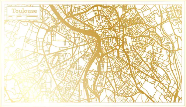 Vector illustration of Toulouse France City Map in Retro Style in Golden Color. Outline Map.