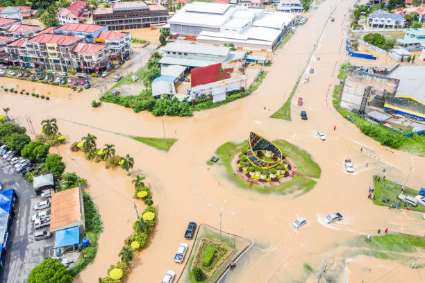 istock Aerial view of flooding 1281199223