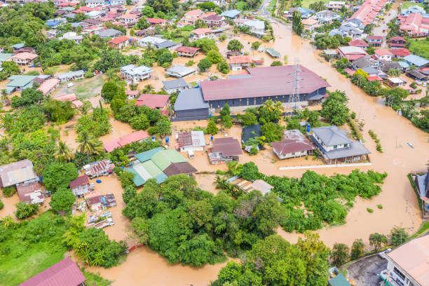 istock Aerial view of flooding 1281199228