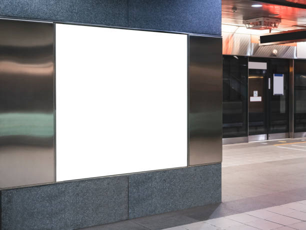 istock Mock up Banner blank board on wall Indoor building 1281201604