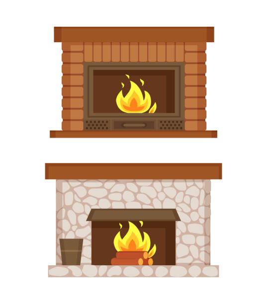 レンガと石のインテリアセットで作られた暖炉 - equipped点のイラスト素材／クリップアート素材／マンガ素材／アイコン素材