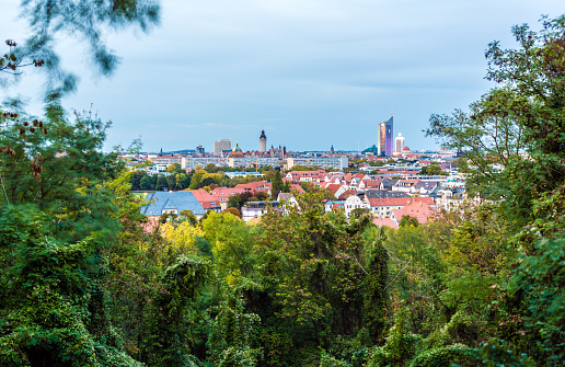 Panorama views of Prague  with historical sights, blue sky, spring time