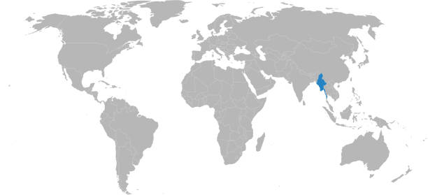 Myanmar Country Map Isolated On World Map Stock Illustration