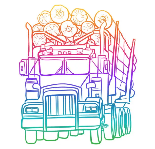 Vector illustration of Logging Truck Full Load Rainbow