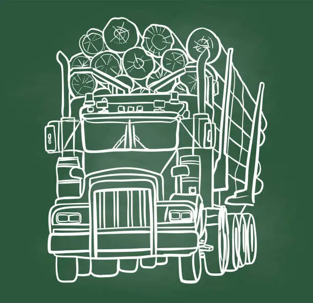 Vector illustration of Logging Truck Full Load Chalkboard