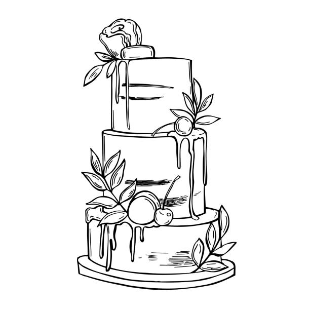 ilustrações de stock, clip art, desenhos animados e ícones de wedding cake.  vector illustration. - wedding bride wedding reception silhouette