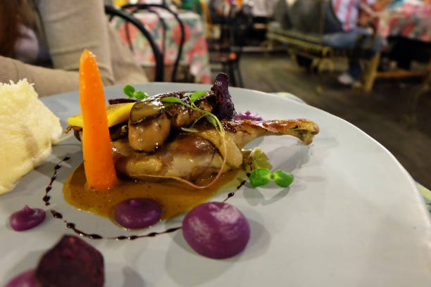 istock Close up pan seared Foie gras served with mashed potato 1281209845