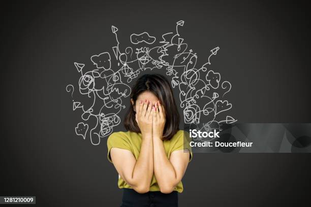 Depressed Asian Woman In Deep Many Thoughts Having Problem With Over Thinking Stock Photo - Download Image Now