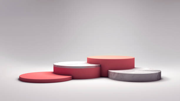 istock Four pink and marble podiums for product presentation scene. 3d rendering 1281211508