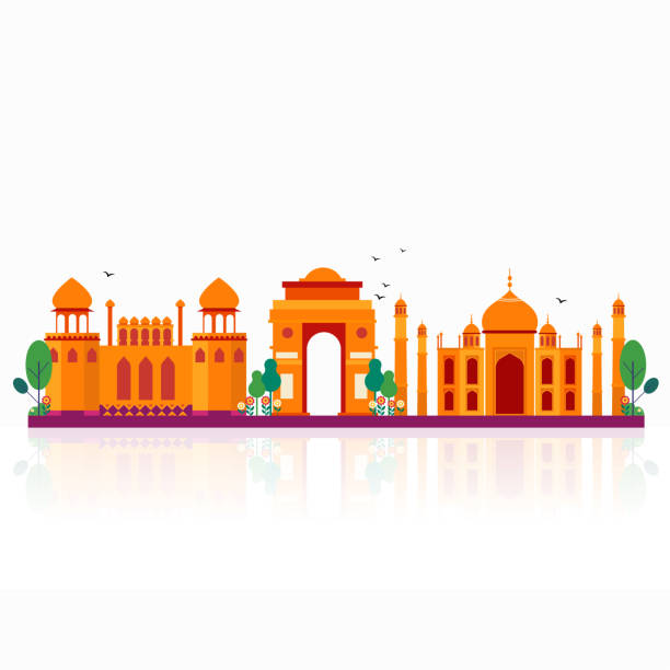 indian famous monuments - delhi new delhi panoramic india stock-grafiken, -clipart, -cartoons und -symbole