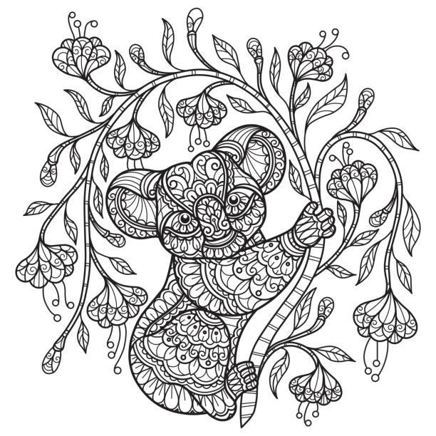 zen doodle cute koala plącze dorosłą stronę kolorowanki, ilustracja zentangle stylu. - coloring book coloring book australia stock illustrations