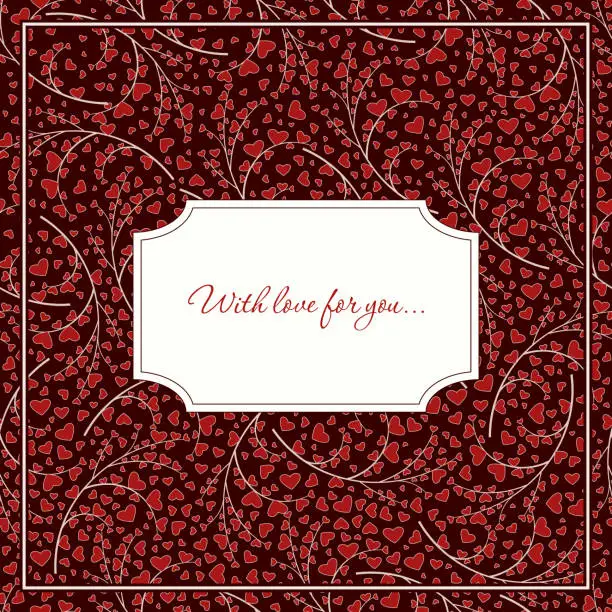 Vector illustration of Vector openwork cover for a book, magazine or greeting card for Valentine's Day, March 8 or wedding with tender sprigs of small hearts