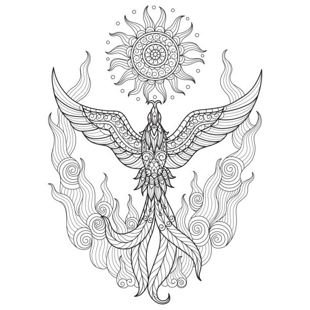 Zen doodle Phoenix tangles adult coloring page, Illustration zentangle style. Hand drawn sketch illustration for adult coloring book vector was made in eps 10. tattoo clipart stock illustrations