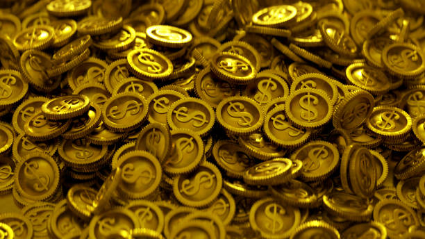 istock Pile of gold coins. 3D rendering illustration 1281215358