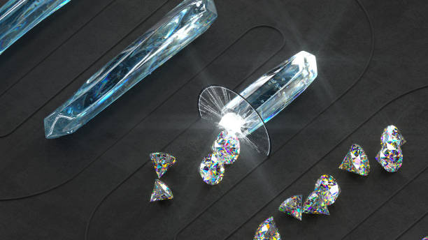 istock Diamonds cutting out of raw minerals 3D render 1281215364