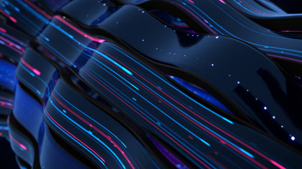 istock Ultraviolet neon light trails on glass 3D rendering illustration 1281215448