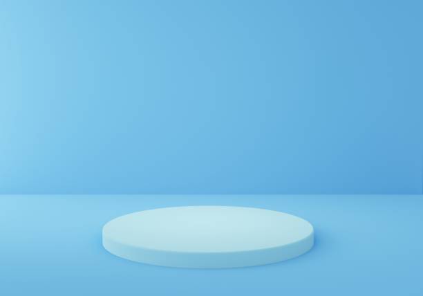istock 3d rendering of abstract geometric empty blue cylinder podium on pastel color background. Minimal concept. Scene for advertising, cosmetic product, showcase, cream, magazine, fashion. Illustration 1281215509